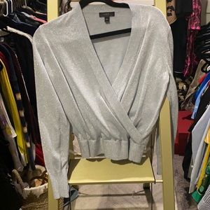 Baby blue sparkly wrap sweater